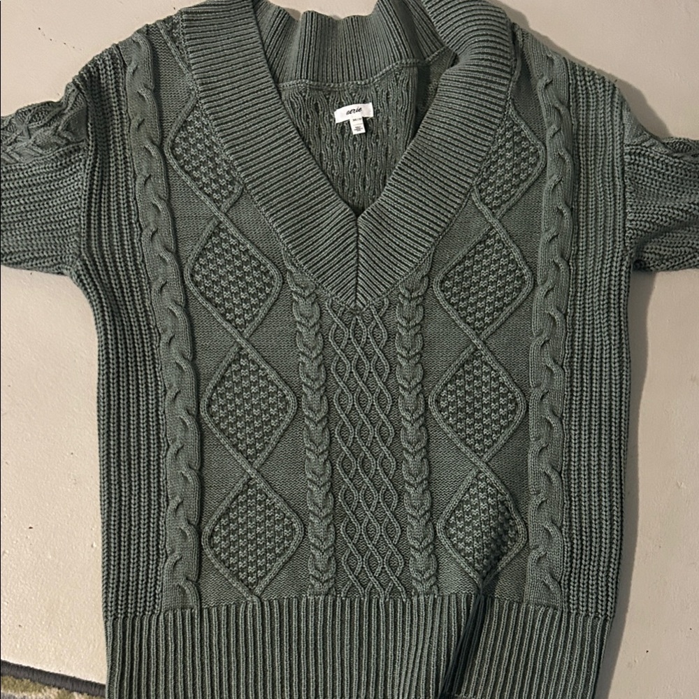 Aerie Olive Cable Knit Sweater